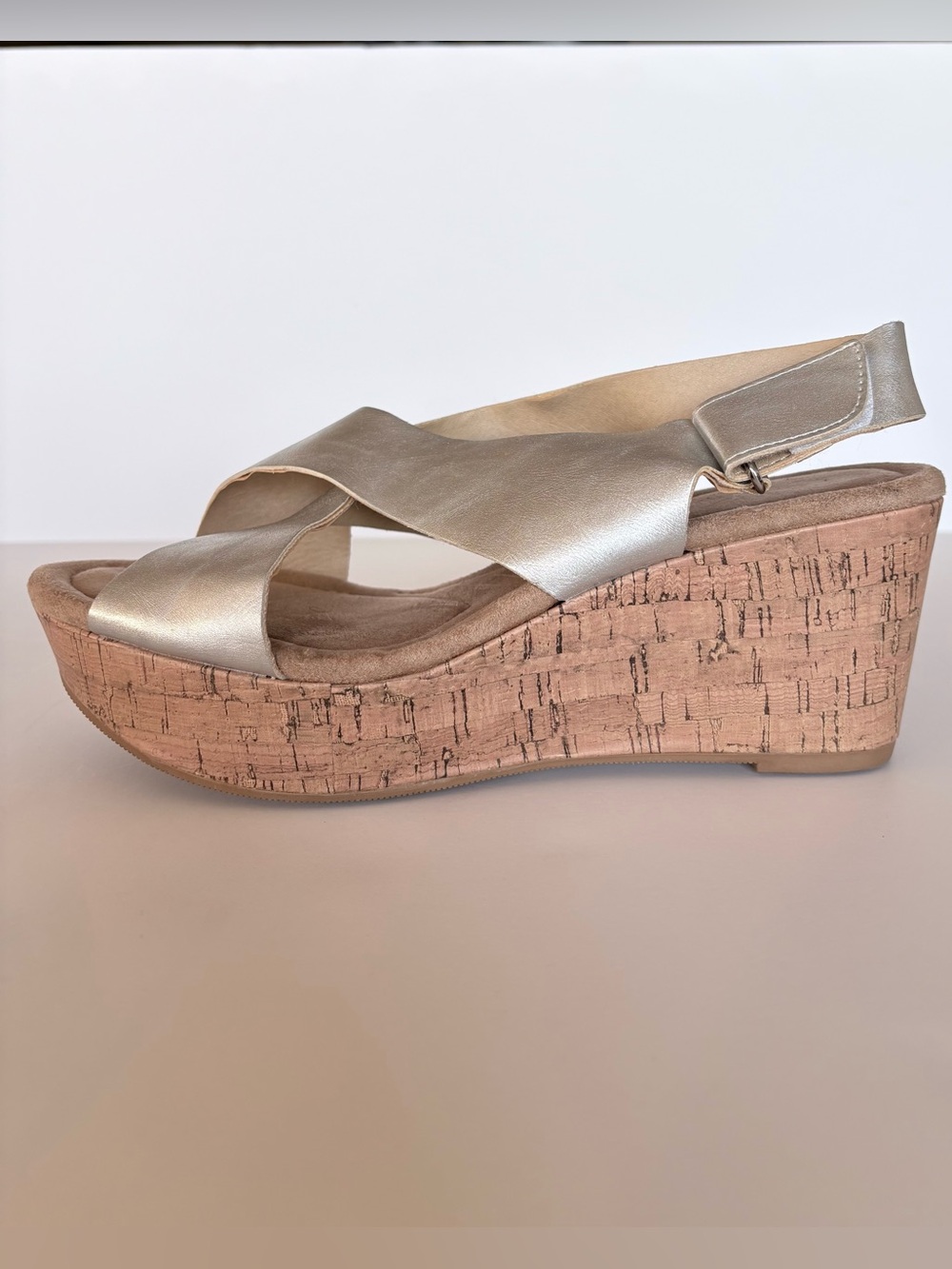 Women's Metallic Silver Cork Wedge Platform Sandals, 3.25” Heel Height